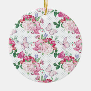 watercolor peony,watercolor butterfly ceramic ornament