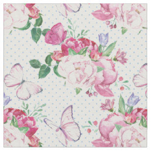 watercolor peony,watercolor butterfly fabric