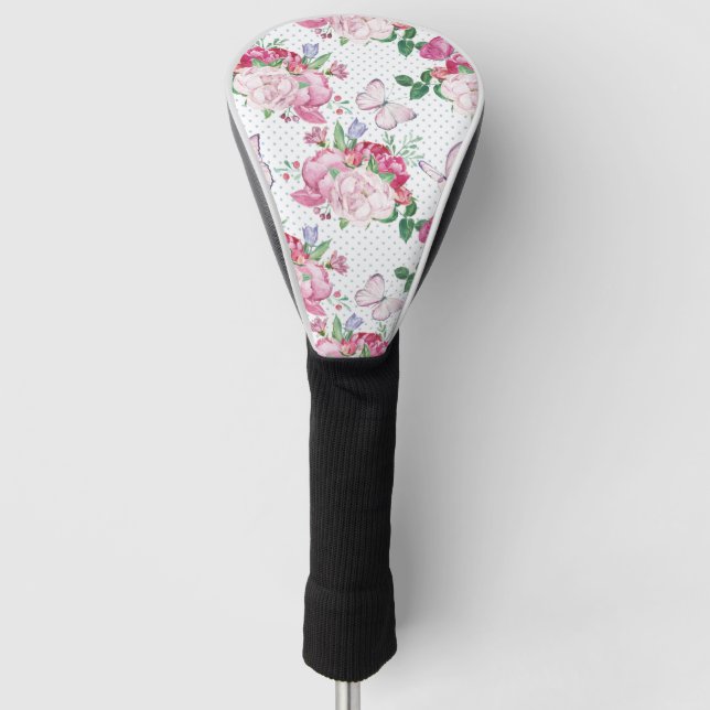 watercolor peony,watercolor butterfly golf head cover (Front)