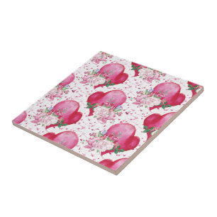 watercolor peony,watercolor heart ceramic tile