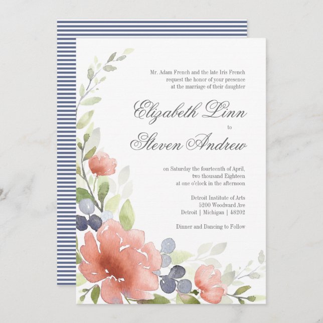 Watercolor Peony Wedding Invitations (Front/Back)
