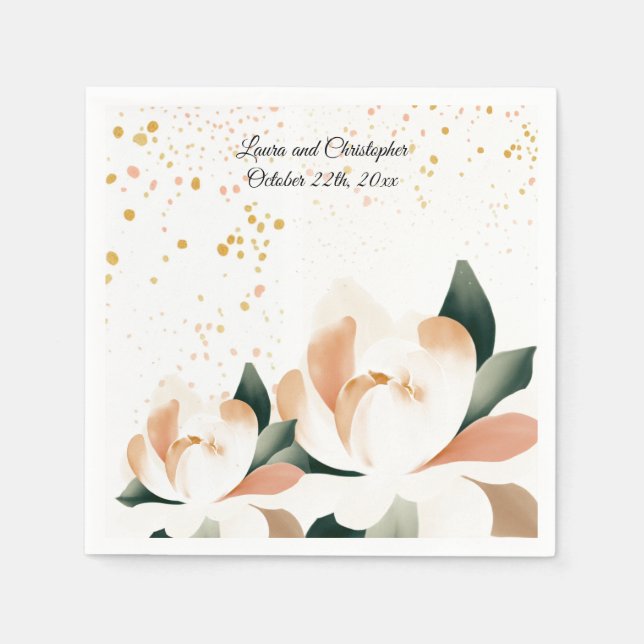 Watercolor Peony Wedding Paper Napkins (Front)