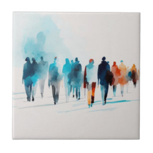 Watercolor people art ceramic tile