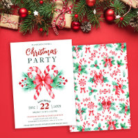 Watercolor Peppermint Candy Cane Christmas Party
