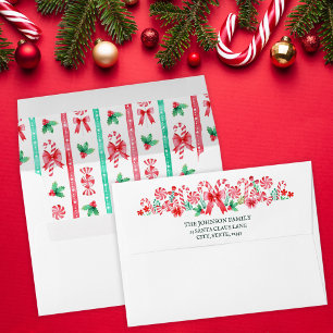 Watercolor Peppermint Candy Canes Christmas Envelope