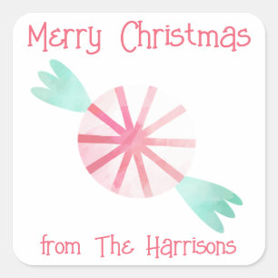 Watercolor Peppermint Christmas Gift Stickers