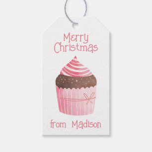 Watercolor Peppermint Cupcake Christmas Gift Tags