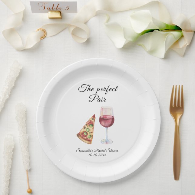 Watercolor Perfect Pair Bridal Shower Paper Plate (Wedding)