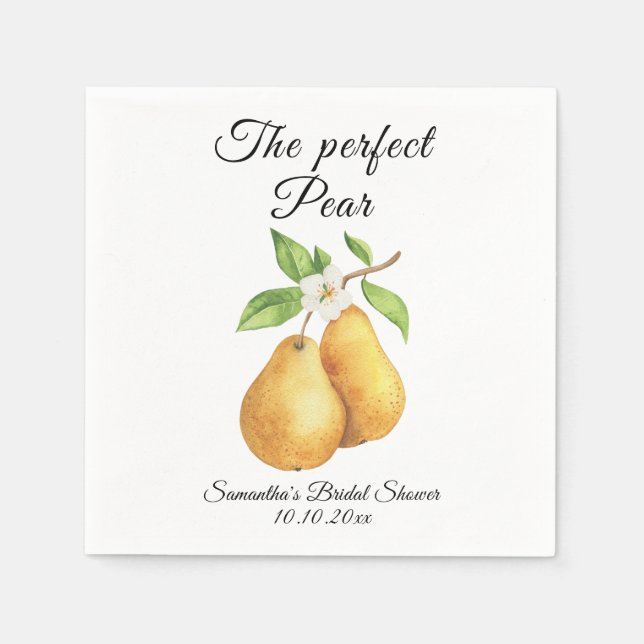 Watercolor Perfect Pear Floral Bridal Shower Napkin (Front)