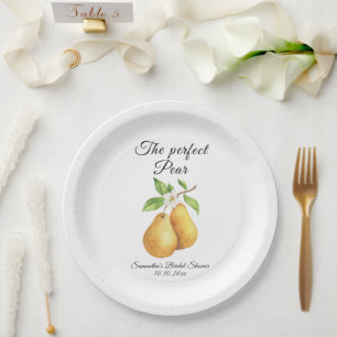 Watercolor Perfect Pear Floral Bridal Shower Paper Plate