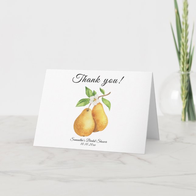 Watercolor Perfect Pear Thank You Bridal Shower Card (Front)