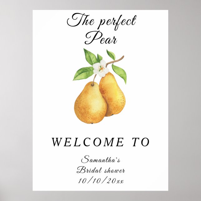 Watercolor Perfect Pear Welcome Bridal Shower Poster (Front)