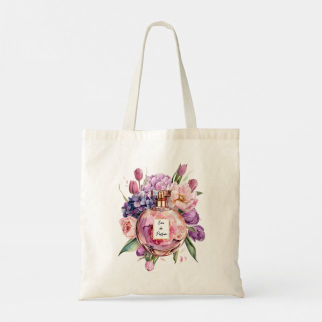 Watercolor Perfume Bottle with Flowers Tote (Back)