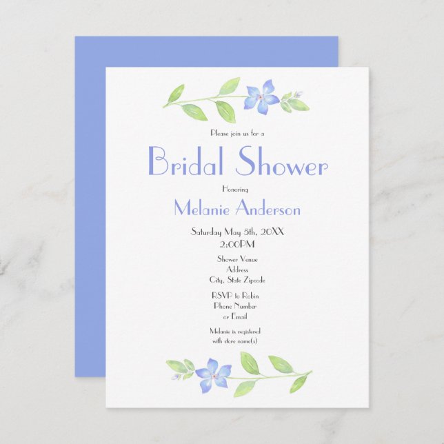 Watercolor Periwinkle Flower Invitation (Front/Back)