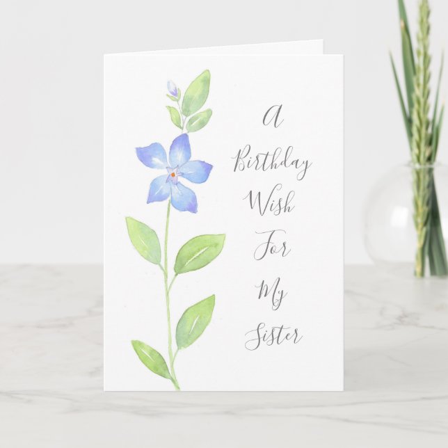  Watercolor Periwinkle (Vinca) Flower Card (Front)