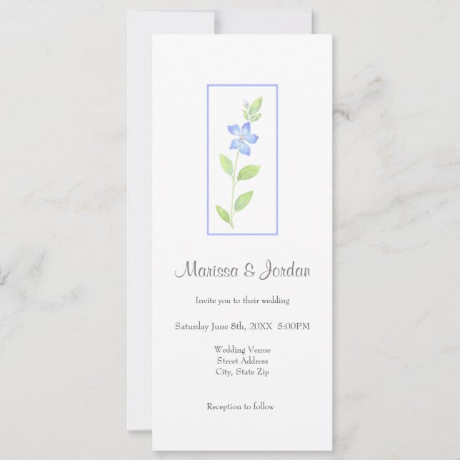 Watercolor Periwinkle (Vinca) Flower Invitation (Front)