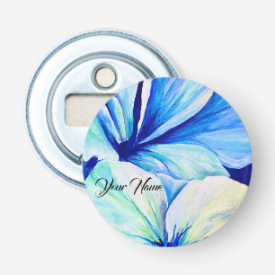 Watercolor Persian Blue Flower Petals Pattern Bottle Opener