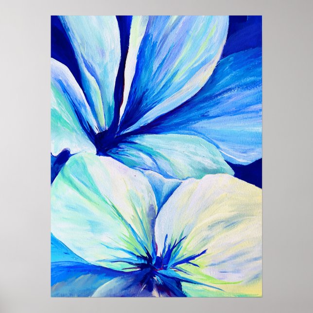 Watercolor Persian Blue Lilies Petals Pattern Poster (Front)
