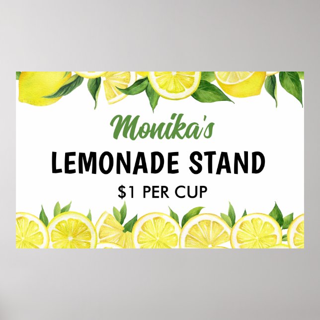 Watercolor Personalised Lemonade Stand Poster (Front)