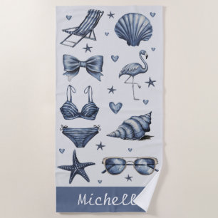 watercolor Personalised Name Summer Travel Theme   Beach Towel
