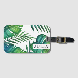Watercolor Personalised Tropical Leaves Luggage Tag