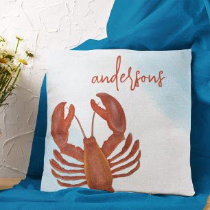 Watercolor Personalised Typography Lobster Cushion
