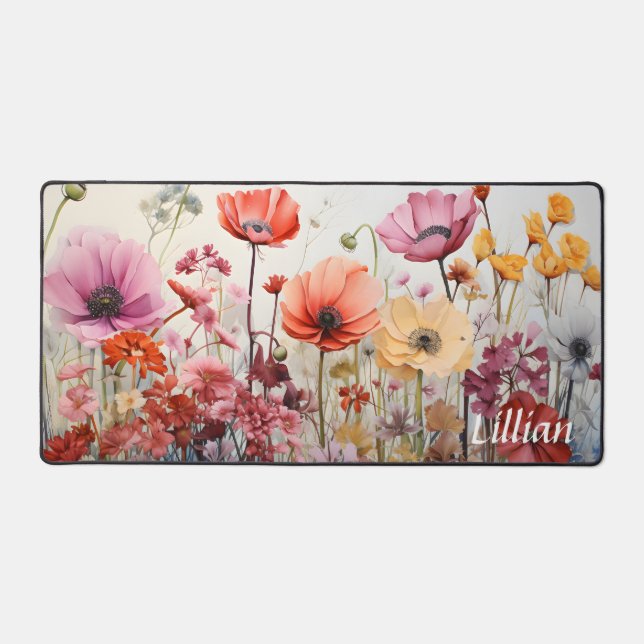 Watercolor, Personalised Wildflower Desk Mat (Front)