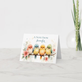 Watercolor Personalized Pastel Birds Blank Note Card
