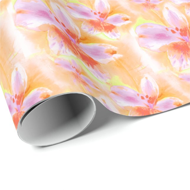 Watercolor Peruvian Lily Alstroemeria pattern wrap Wrapping Paper (Roll Corner)