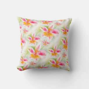 Watercolor Peruvian Lily Alstroemeria pillow