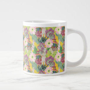 Watercolor Peruvian Woman & Llama Pattern Large Coffee Mug
