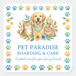 Watercolor Pet Boarding Business Name Customisable Square Sticker