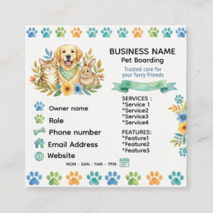Watercolor Pet Boarding & Dog Daycare Customisable Square Business Card