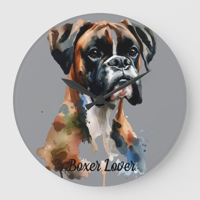 Watercolor Pet Boxer Personalise Wall Clock (Front)