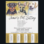 Watercolor Pet Dog Business Tear Off Strips Flyer<br><div class="desc">Modern Flyers for Pet Sitting Business with Watercolor Dogs Faux Gold</div>