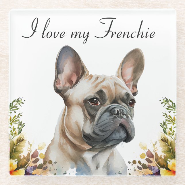Watercolor Pet French Bulldog Personalised Glass Coaster (Front)