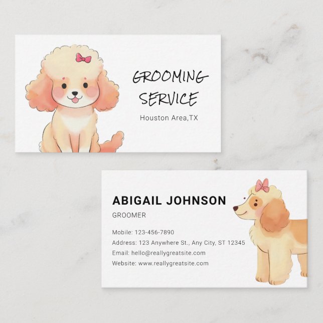 Watercolor Pet Grooming with Poodle Business Card (Front/Back)