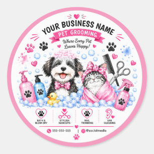 Watercolor Pet Salon Business Custom Sticker