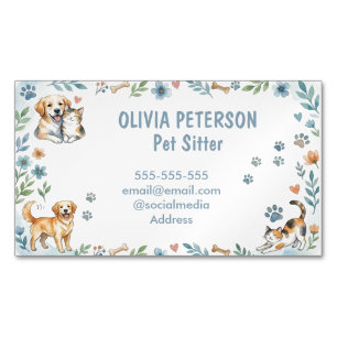 Watercolor Pet Sitter Customisable Magnetic Business Card