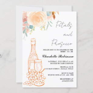 Watercolor Petals and Prosecco Bridal Shower Invitation