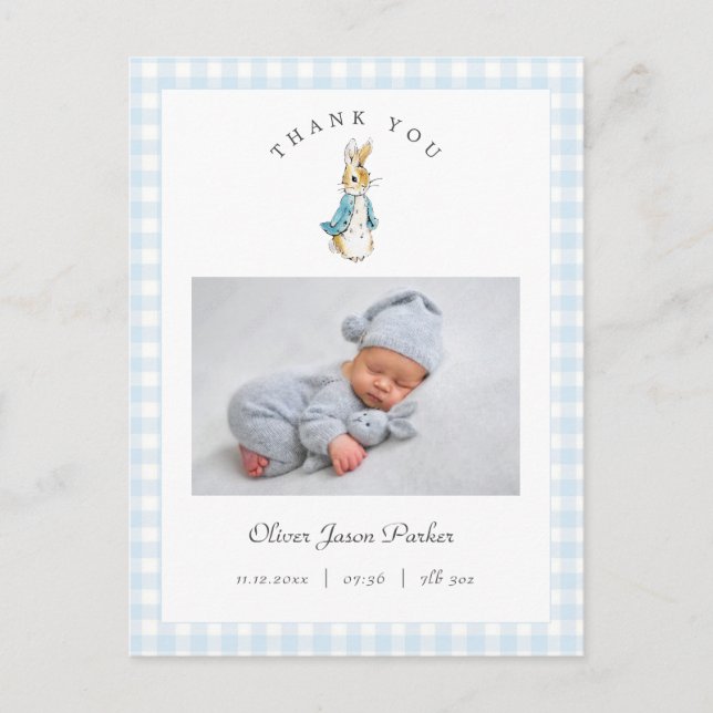 Watercolor Peter Rabbit Boy Birth Announcement Postcard (Front)
