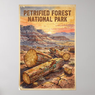 Watercolor Petrified Forest National Park Retro Poster