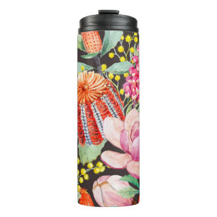 Watercolor pettern tropical Australian plants Bank Thermal Tumbler