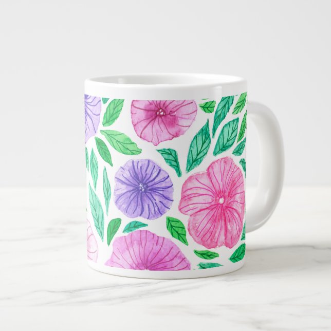 Watercolor petunia garden large coffee mug (Front Right)