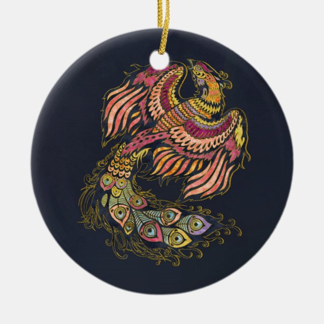 Watercolor Phoenix bird Ceramic Ornament (Front)