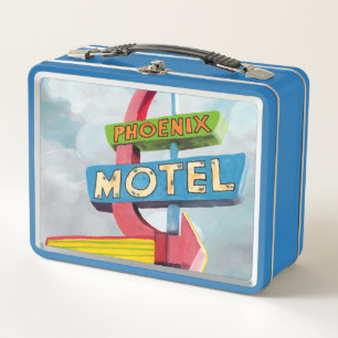 Watercolor Phoenix Motel Metal Lunch Box