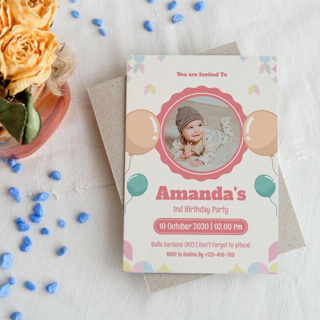 Watercolor Photo Baby Birthday Invitation (Creator Uploaded)