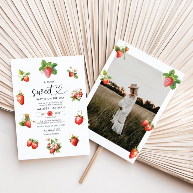 Watercolor Photo Berry Sweet Baby Shower Invitation (Creator Uploaded)