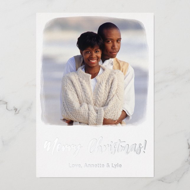 Watercolor Photo Christmas Card Template Foil (Front)
