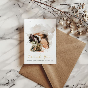 Watercolor photo effect, wedding thank you card